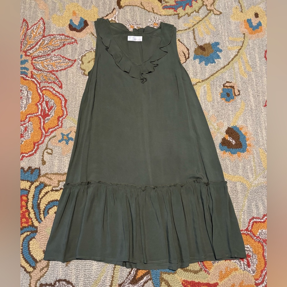 Time and Tru Olive Green Dress with Ruffle Detail
